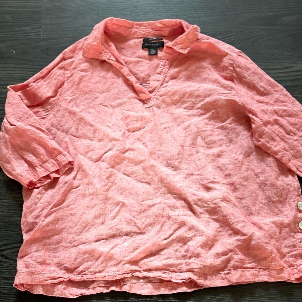 🍍TAHARI BUTTON SIDE LINEN TOP🍍SIZE 2X🍍